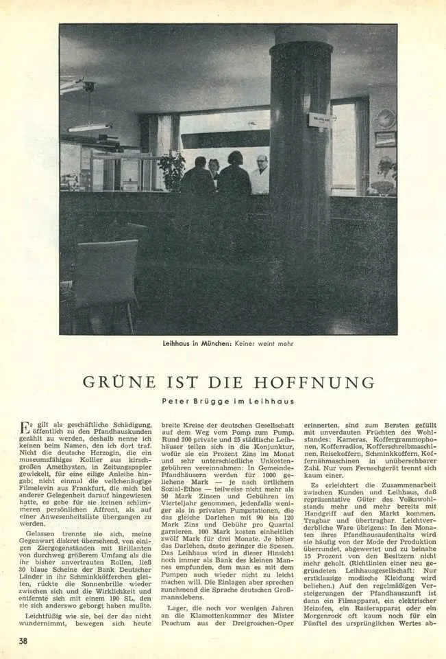 Historischer Zeitschriftenartikel „Grüne ist die Hoffnung“ über das Leihhaus