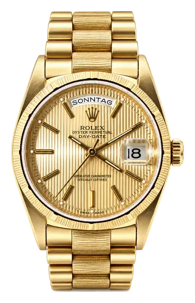 Goldene Rolex Day-Date mit goldenem Zifferblatt